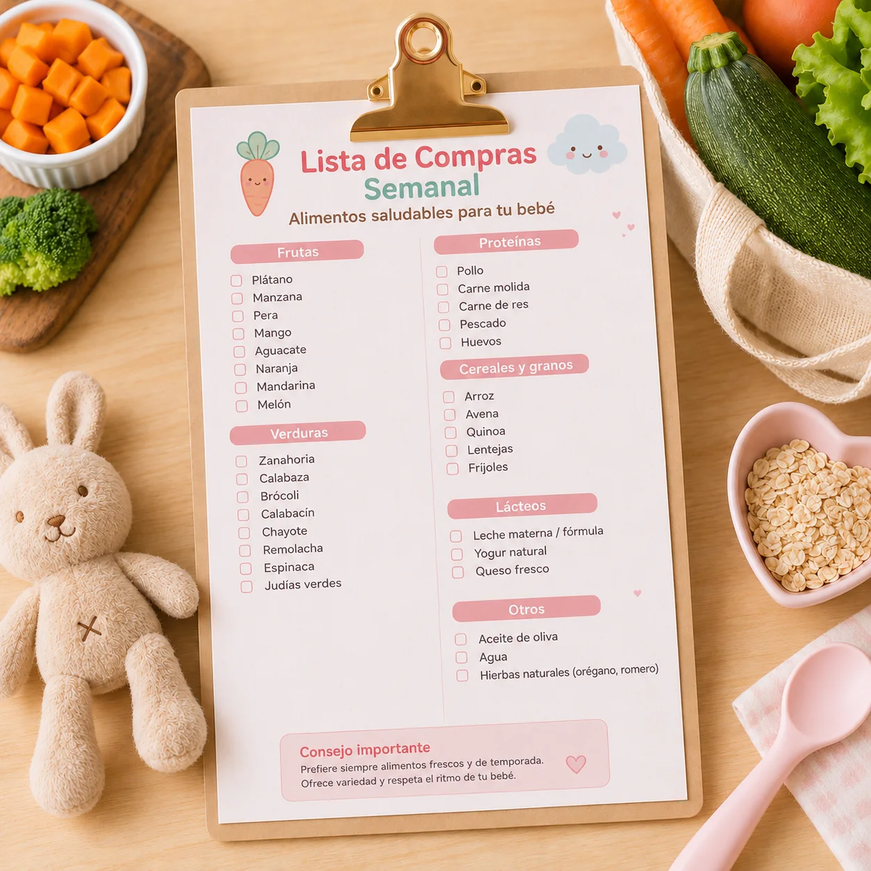 Lista de compras para orientarte sobre qué comprar y cuándo